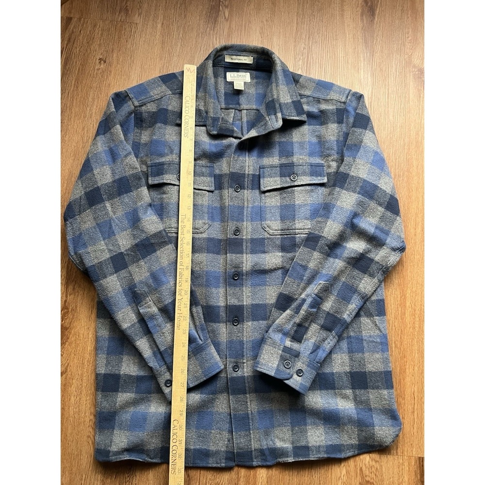 LL Bean Chamois Cloth Shirt Mens Large Blue Grey Buffalo Plaid Flannel 277981 - Picture 3 of 5